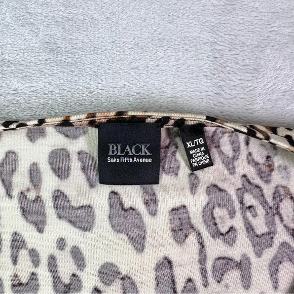Saks Fifth Avenue Womens Top Cheetah Print Black Label 1/2 Sleeve V Neck Animal - Picture 6 of 14